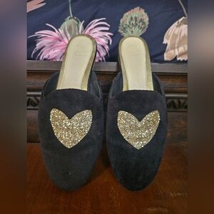 Black and Gold Heart Mules